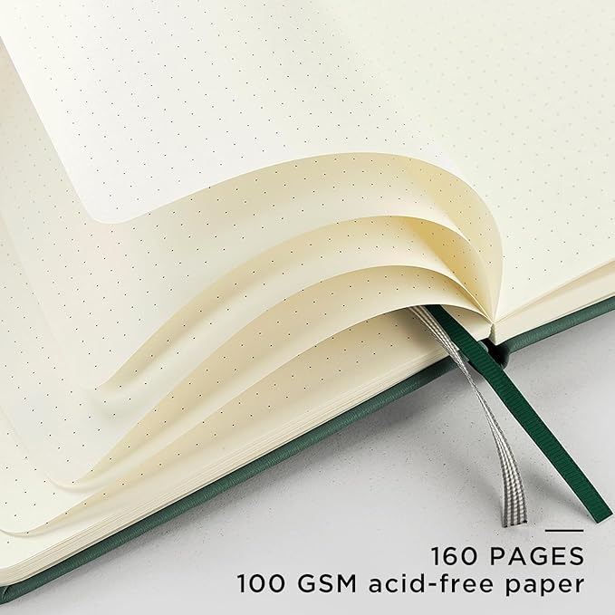 &And Per Se 10-Pack Dotted Notebooks, A5 Hardcover Journal Set, 160 Pages, 100gsm Paper, Office Supply Bulk Order, Corporate Workshop Materials – 3 Sticker Sheets Each (Green)