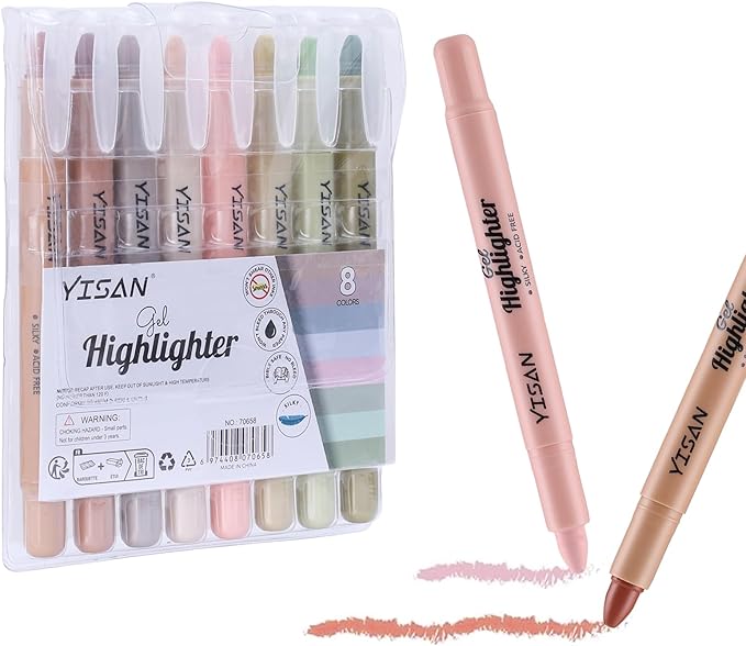 YISAN Bible Highlighter,Dry Highlighter,No Bleed Marker Pens, 8 Earthy Colors,70658