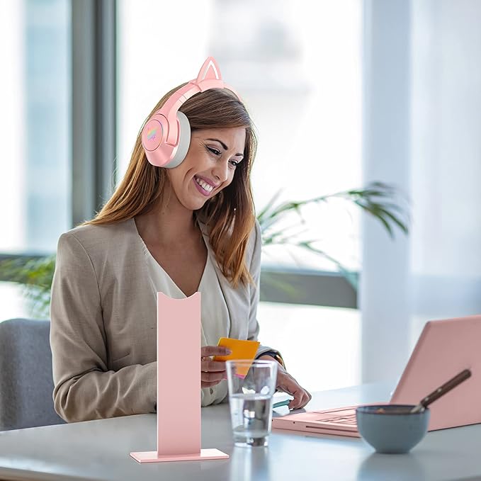 Pink Headphones Stand, Universal Gaming Headset Holder Hanger with Stable Base K9 Cat Ear Headset(Not Included) and All Headphones
