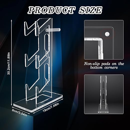 FYY Game Controller Holder 3 Tiers - Universal Dual Stand and Headphone Holder, Acrylic Clear Display Compatible With Nintendo Switch, Xbox, PS5, PS4 - Desk Mounts for Controllers