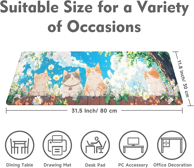 Desk Mat Mouse Pad Gaming Desk Pad XL Large Mouse Mat Office Decor Accessories (Fence cat)