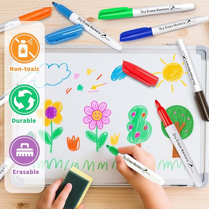 Duchong 30 Packs Dry Erase Markers in 15 Assorted Colors, Fine Tip Whiteboard Markers for Kids Teachers, Dry Erase Pens Bulk for Classroom Home, Back to School Supplies