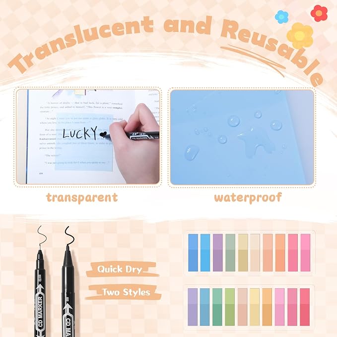 49Pcs Book Annotation Kit - Aesthetic School Supplies with Cute Pen Case Highlighters Gel Pens and Marker, Sheets Transparent Index Tabs Sticky Notes Bible Study Supplies(Black)