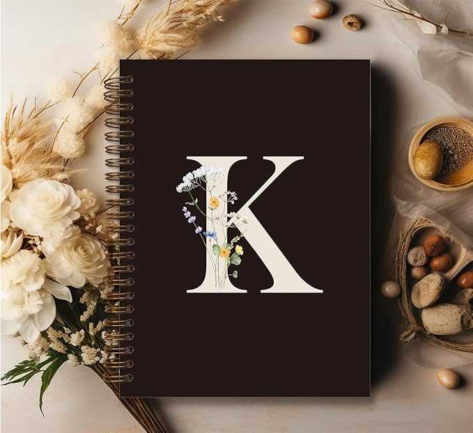 Trendy Personalized Journal Hardcover Spiral Notebook,Black Initial Letter K Notebook,Monogrammed Gifts for Women Teen Girl,College Ruled Hardcover Spiral Notebook 5.5 x 8.3