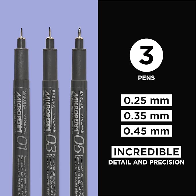 SAKURA 3-Piece Microperm Blister Card Ultra-Fine Point Pen Set, Black