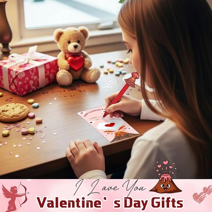 Cholemy 48 Sets Gifts Sets Include Motivational Ballpoint Pen with Greeting Card and Cable Ties for School Classroom Stationery Supplies Teacher Students Practical Gifts(Volcano)