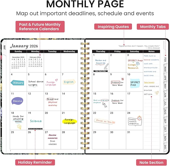 2026 Planner, Aesthetic Weekly and Monthly Planner for Women, Jan 2026 to Dec 2026, Hardcover 2026 Calendar Book with Monthly Tabs, Inner Pocket, Perfect for Office Home School - A4 (8.5" x 11"), Symmetrical Tapestry