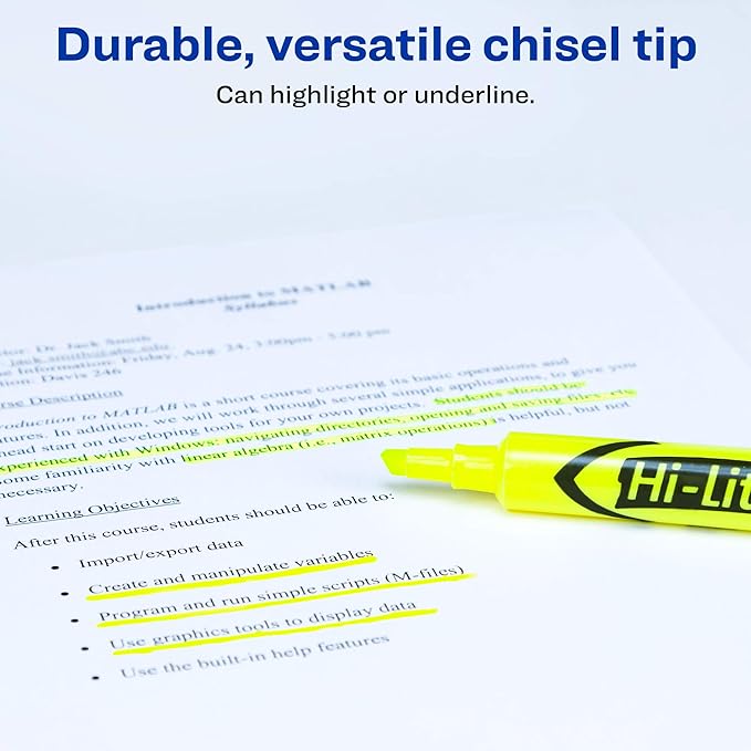 Avery Hi-Liter Desk-Style Highlighters, Smear Safe Ink, Chisel Tip, 2 Yellow Highlighters (24081)