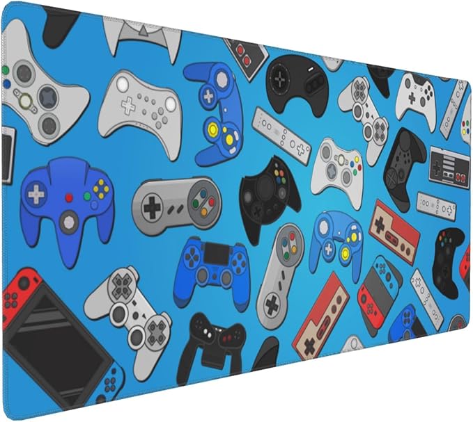 Video Game Controller Blue Mouse Pads XXL Extended Mousepad with Stitched Edges Gaming Theme Non-Slip Rubber Base Computer Keyboard Pad Desk Mat for Home Office Desk Decor, 35.4" X 15.7"
