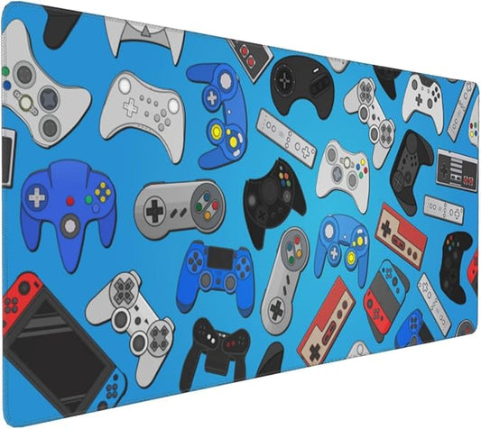 Video Game Controller Blue Mouse Pads XXL Extended Mousepad with Stitched Edges Gaming Theme Non-Slip Rubber Base Computer Keyboard Pad Desk Mat for Home Office Desk Decor, 35.4" X 15.7"