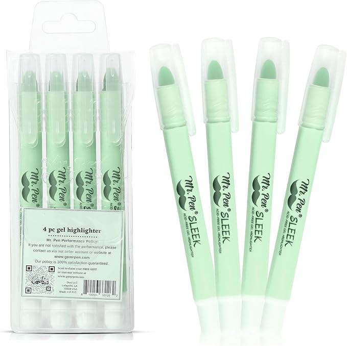 Mr. Pen- Gel Highlighters, 4 Pack, Pastel Green, Bible Highlighters for Bibles That Do Not Bleed