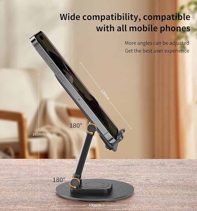 360° Degree Rotating Mobile Phone Holder,Fully Adjustable Foldable Desktop Phone Holder Stand Base,Foldable Desktop Cell Phone Stands for iPhone17 16 15 Pro Max Plus iPad Samsung (K39B-black)