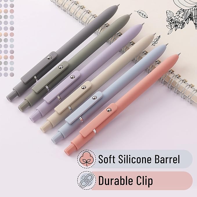 Mr. Pen - Retractable Fine Point Gel Pens, 12 Pack, Morandi Barrels, Fast Dry Black Ink, 0.5 mm Cute Aesthetic Pens for Journaling