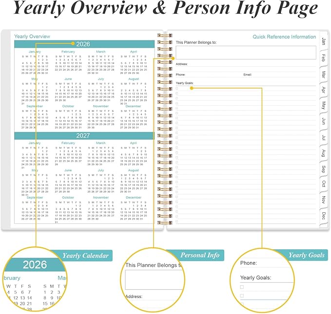 2026 Planner - 8.5" x 11" Planner 2026 from January 2026 to December 2026 with 12 Monthly Tabs, Flexible Cover, Inner Pocket, Christmas tree