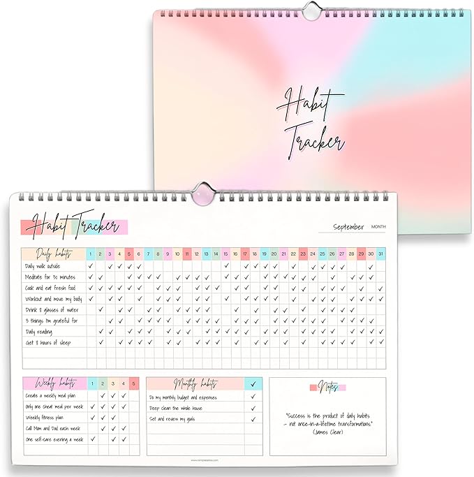 Habit Tracker Calendar – Daily, Weekly & Monthly Habit & Goal Tracker, Wire-Bound Planner with Colorful Design, Premium 250gsm Paper | A5 (Rainbow)