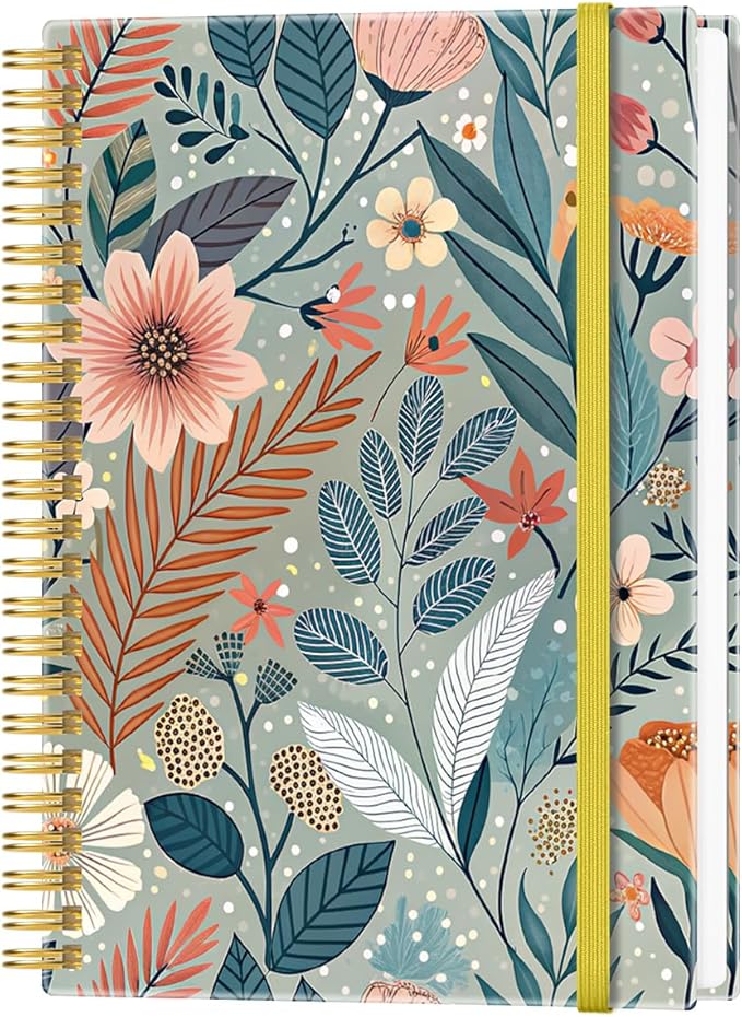 Heveboik A5 Blank Notebook - 70 Sheets/140 Pages Blank Paper Notebook, 100 GSM Thick White Paper, 5.8" x 8.3" Spiral Blank Journal, Flower-A