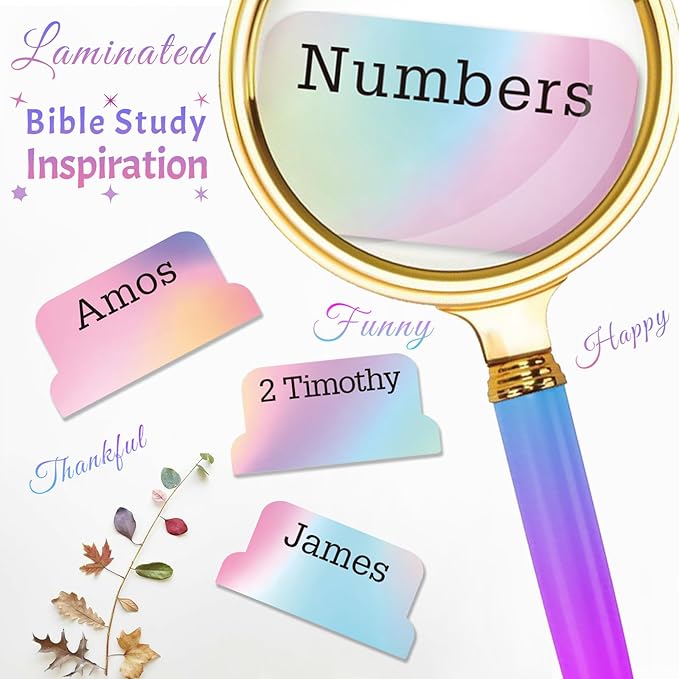 Bible Tabs with Unique Stickers, Laminated Bible Tabs for Women & Men, Christian Gifts, Large Print Bible Tabs for Easy Navigation, Bible Book Index Tabs Labels, Bible Study Supplies, Rainbow BLT1