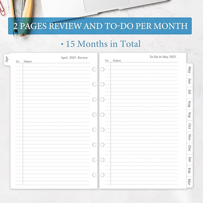 2025-2026 Monthly Planner Refill, Planner Inserts for 8-Disc Discbound, 5.5"x8.5", July 2025 - June 2026, 12 Monthly Calendars with Laminated Tabs