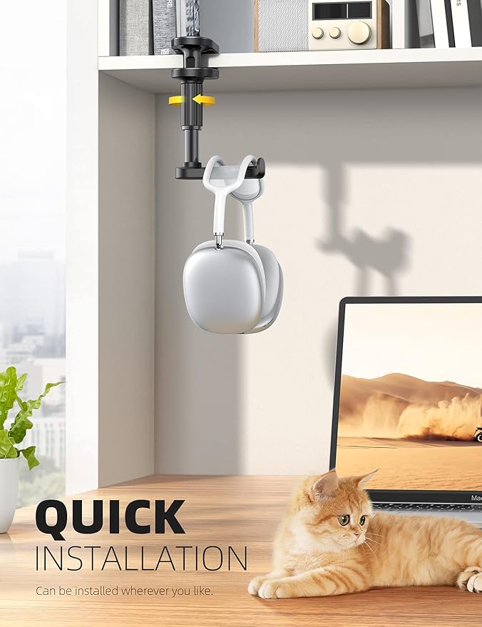 Lamicall Headphone Stand, Headset Holder - [2025 Upgarded] 360° Rotating Headphone Hanger, Earphone Holder Hook Mount Clamp Under Desk for Airpods Max, Sennheiser, More, Black