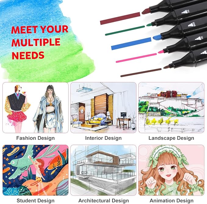Alcohol Markers 168 Colors with Base Dual Tip Art Drawing Markers for Anime Sketch Illustrations - Refillable