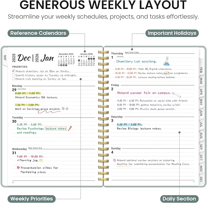 2026 Planner, Weekly and Monthly Calender Planner, Jan 2026 to Dec 2026, Hardcover 2026 Calendar Book with Tabs & Inner Pocket, Office Home School Supplies for Women & Men - A5 (6.3" x 8.5"), Dusty Blue