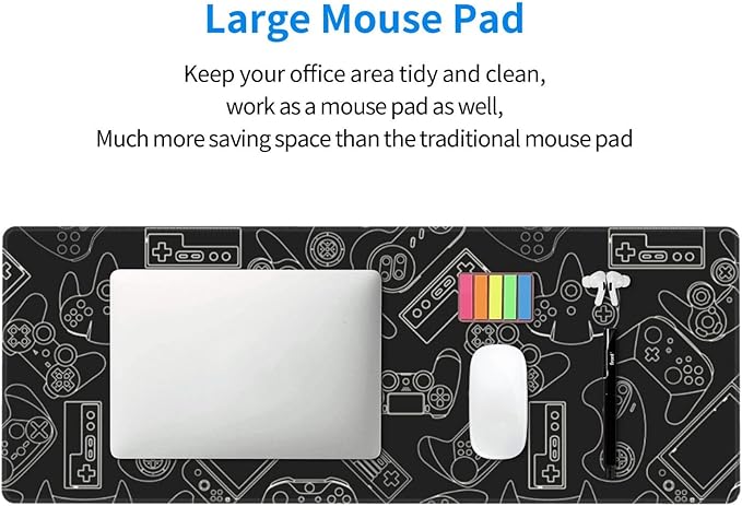 Video Game Controller Black Background XL Large Mouse Pad with Stitched Edges Long Non-Slip Rubber Base Mousepad Laptop Keyboard Mat Desk Pad for Office Home Desk Decor, 31.5" X 11.8"
