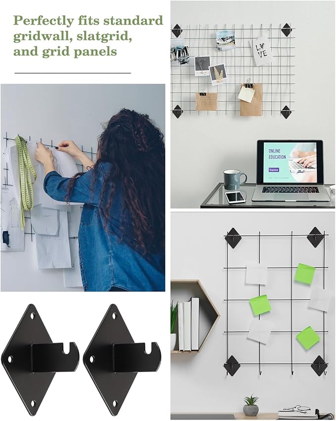 Gridwall Mount Brackets Black, 12 Pcs Grid Wall Accessory for Wall Grid Panels, Perfect for Clothing Stores, Retail Displays, Home, Wall Organization