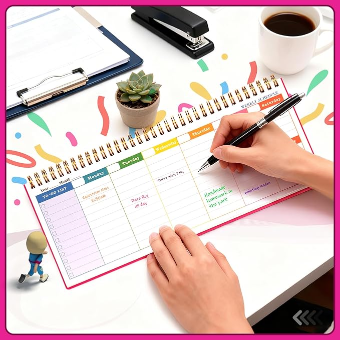 Undated Weekly Planner, 60-Week Horizontal Layout Desk Planner Daily To-Do List Pad for Office, Home & School Professionals & Students, Rose Red(5.4" x 12")