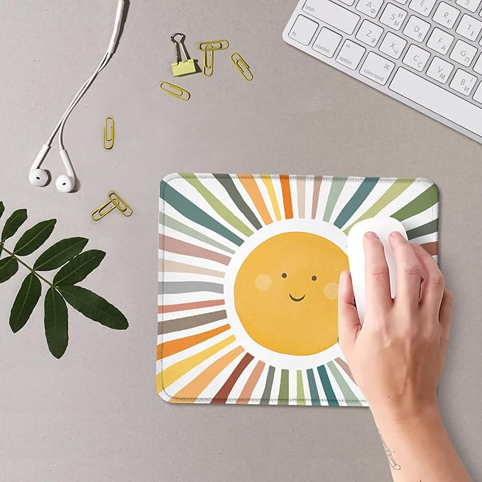 Boho Colorful Rainbow Sun Mouse Pad,Cute Rainbow Sunshine Mouse Pads Mousepad for Desk Home Office Dorm Computers Laptop, Boho Sun Office Supplies Desk Accessories, 9.5x7.9 Inch