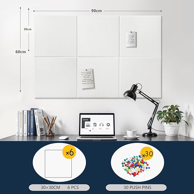 Cork Board Alternative 36"x24",with 50 PushpinsVision Board and Decorative Hanging Pin Board (White)