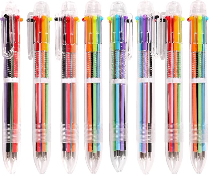 DAIKOYE 24 PCS 0.5mm 6-in-1 Multicolor Ballpoint Pen 6 Colors Transparent Barrel Ballpoint Pen for Office School Supplies Students Children Gift