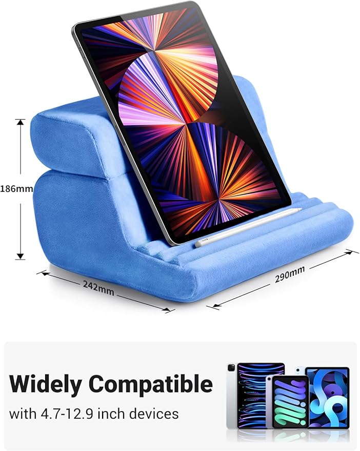 UGREEN Tablet Pillow Stand for Lap Soft Holder Bed with 3 Viewing Angles Adjustable Home Office Accessories Compatible with iPad Pro 13 12 11 10.5 Air Mini 5 4 3 2 Phone 16 15 14 E-Reader Blue