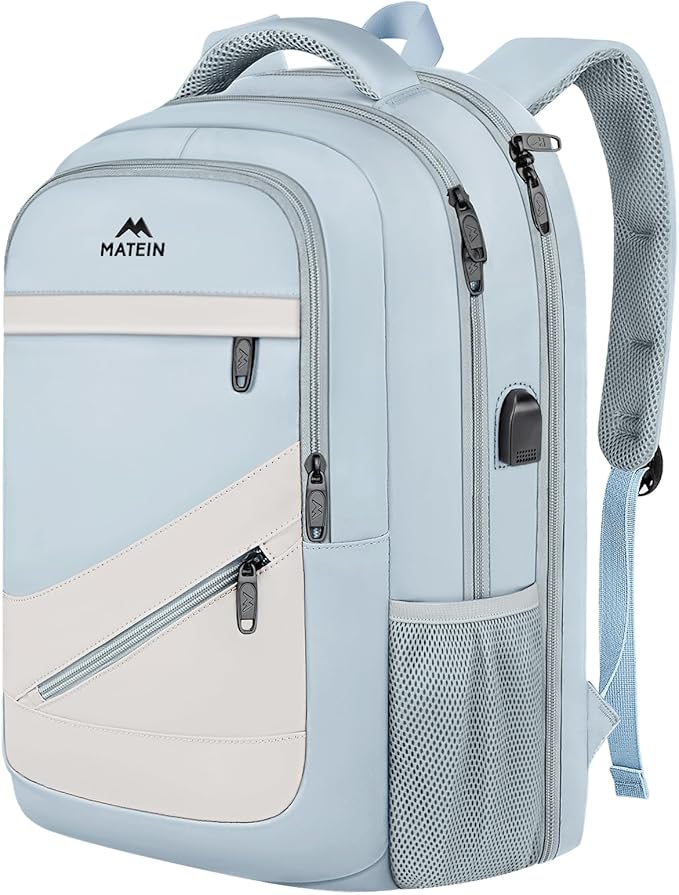 MATEIN 30 L Large Laptop Backpack, Stylish Lightweight Nursing Teacher Work Backpack with USB Charging Port, College Travel Comupter Bag Soft and Comfortable for Daily, Blue Beige