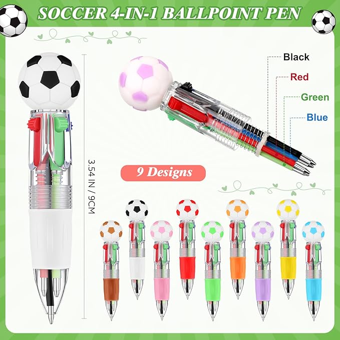 Colarr 24 Set Soccer Valentines Gifts Multicolor Pens with Positive Cards for Valentines Day Party Favors Classroom Prizes Soccer Team Goodie Bags Stuffers 4 in 1 Ballpoint Pens