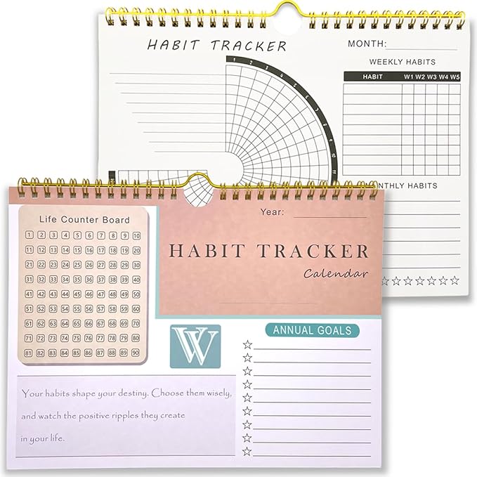 Habit Tracker Calendar and planner with notebook - Inspirational Habit Journal with Spiral Binding which fixable on wall - Daily Weekly monthly Habit Tracker Journal and Goal Planner - Motivational