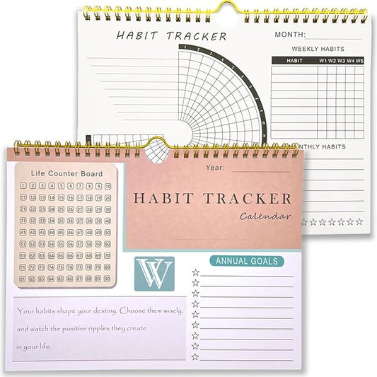 Habit Tracker Calendar and planner with notebook - Inspirational Habit Journal with Spiral Binding which fixable on wall - Daily Weekly monthly Habit Tracker Journal and Goal Planner - Motivational