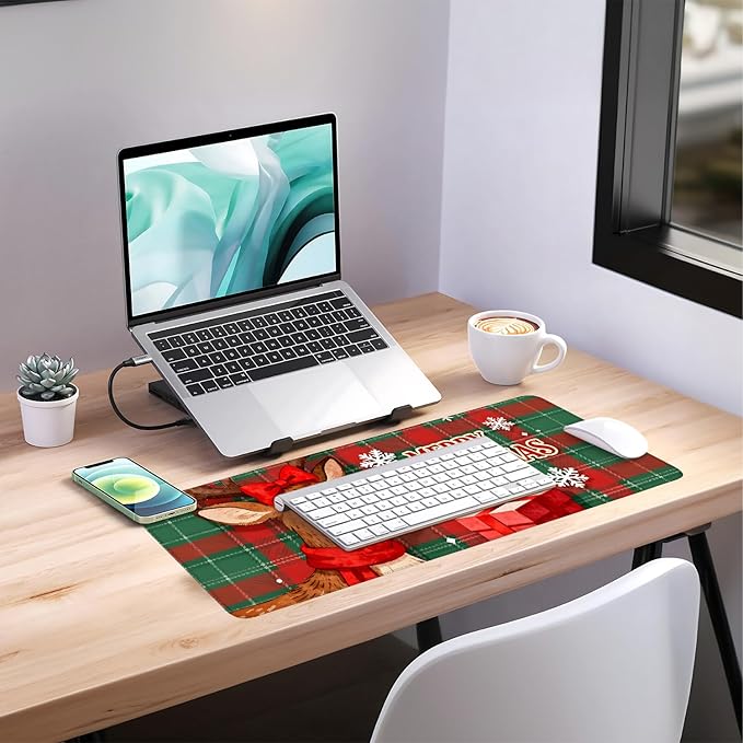 Extended Gaming Mouse Pad Large Desk Mat Anti-Slip Rubber Base & Durable Stitched Edges for Gamers Smooth Mouse Writing Surface for Desk Office/Home (Merry Christmas - Elk, 31.5x11.8inches)