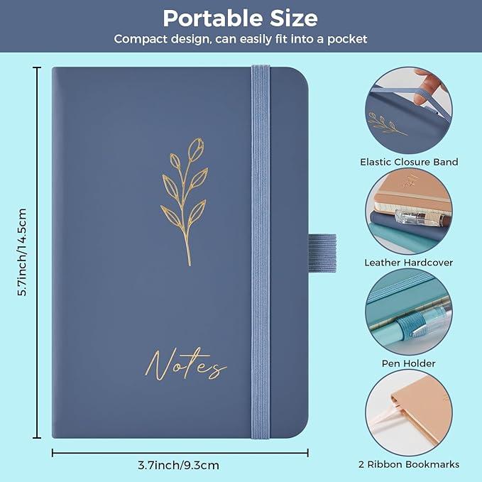 (3 Pack) Small Pocket Journaling Notebooks for Women/Men, 3.7" x 5.7" A6 Mini Diary Journal with Pen, 400 Pages 100GSM Paper, Cute Notebook Journal for Writing, Travel, Business, Work & School