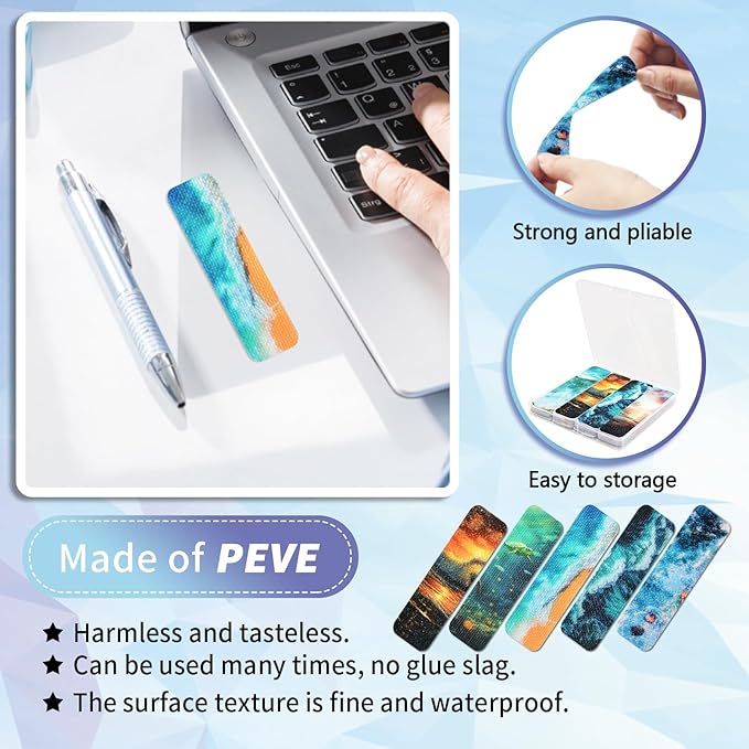 48 Pieces Anxiety Sensory Stickers with Storage Box - Sensory Strips 2 Textured Surface Adhesives Fidget Strips for Office & Classroom Desk Relieve Adult & Teen Stress (Ocean Style)