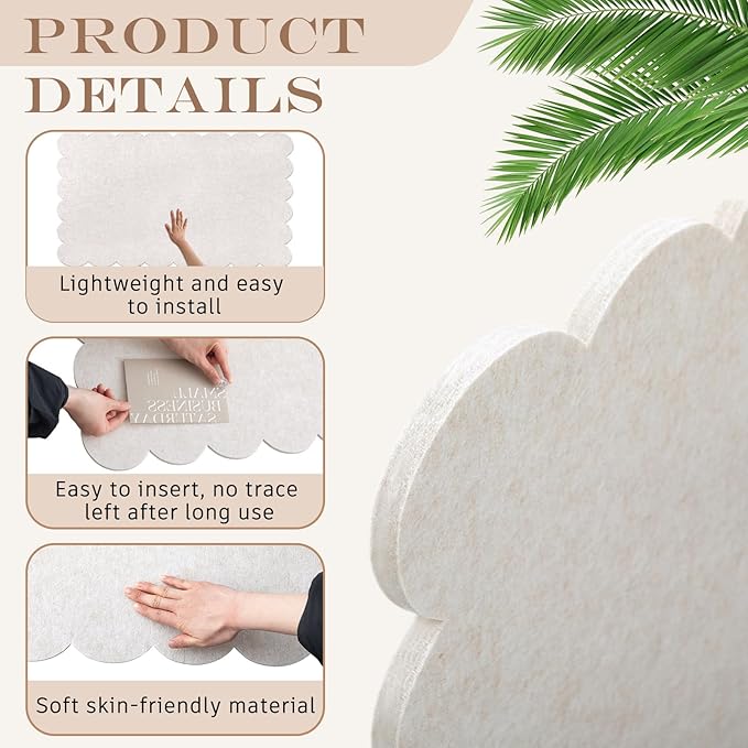 Scalloped Felt Bulletin Board 60 x 36 Inches Foldable Beige Pin Cork Board Alternative for Wall, 5' x 3' Trifold Picture Vision Self Adhesive Bulletin Decorative