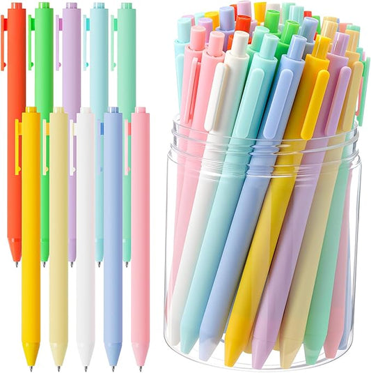 Crtiin 100 Pcs Gel Ink Pens Bulk, Black Ink 0.5mm Fine Point Retractable Pen Smooth Writing Office Supplies for Teacher Server Nurse Valentine Galentine Gift (Macaron)