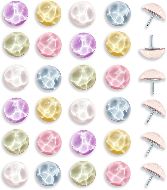 24Pcs Decorative Push Pins,Thumb Tacks,Bulletin Board Tacks,Cork Board Tacks,Thumb Tack Decorative for CorkBoard, Office Organization or Home,Classroom Decor (Circular)