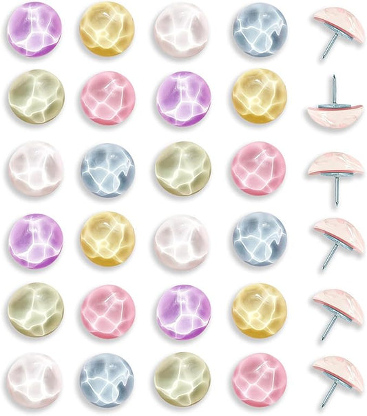 24Pcs Decorative Push Pins,Thumb Tacks,Bulletin Board Tacks,Cork Board Tacks,Thumb Tack Decorative for CorkBoard, Office Organization or Home,Classroom Decor (Circular)