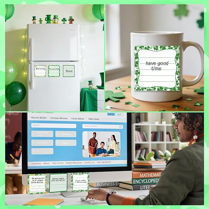 St Patricks Day Sticky Notes Gifts, 9 Pack St. Patrick's Day Notepads 3x3 Inches, Irish Gnome Leaf Shamrock Self-Adhesive Memo Pads, Holiday Office Study Supplies Gift (450 Sheets)