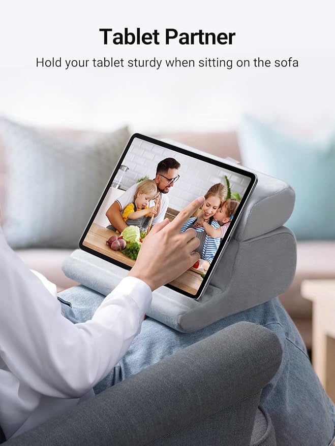 UGREEN Tablet Pillow Stand for Lap Soft Holder Bed with 3 Viewing Angles Adjustable Home Office Accessories Compatible with iPad Pro 13 12 11 10.5 Air Mini 5 4 3 2 Phone 16 15 14 E-Reader Grey