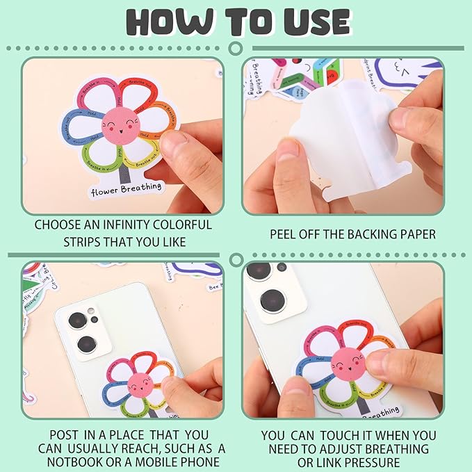 Crtiin 100 Pack Sensory Strips Anxiety Mindfulness Breath Calm Stickers Adhesive Texture Rough Tactile Fidget Tape for Mental Health Relief Anti Stress Stickers(Expression)