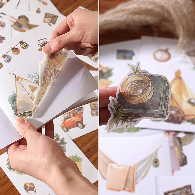 50 Sheets Outdoor Scrapbooking Camping Stickers 200 Pre-Cut Washi Stickers Camping Sticker Scrapbook Supplies Collage Decorative DIY Arts Craft Making