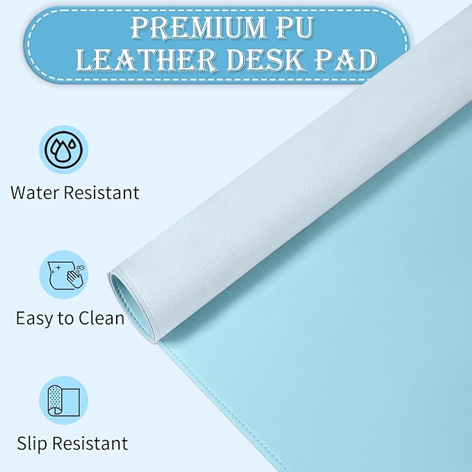 Non-Slip Desk Pad, 24" x 14" Large Mouse Pad, PU Leather Desk Mat with Suede, Laptop Desk Pad, Waterproof Keyboard Pad, Desk Blotter for Office/Home/Decor (Sky Blue)