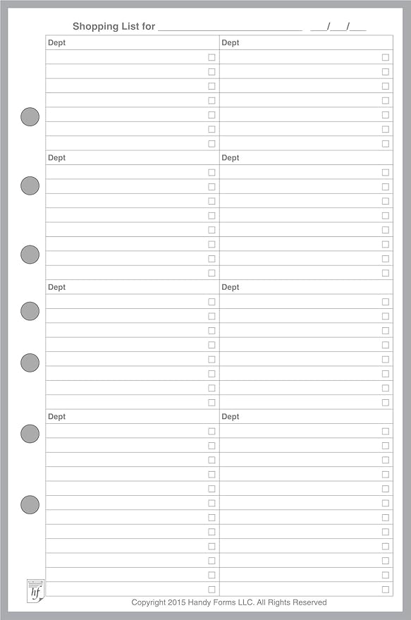 Classic Size Shopping List, Sized and Punched with 7 Holes for 7-Ring Notebooks Such as Franklin, etc. (5.5" x 8.5")