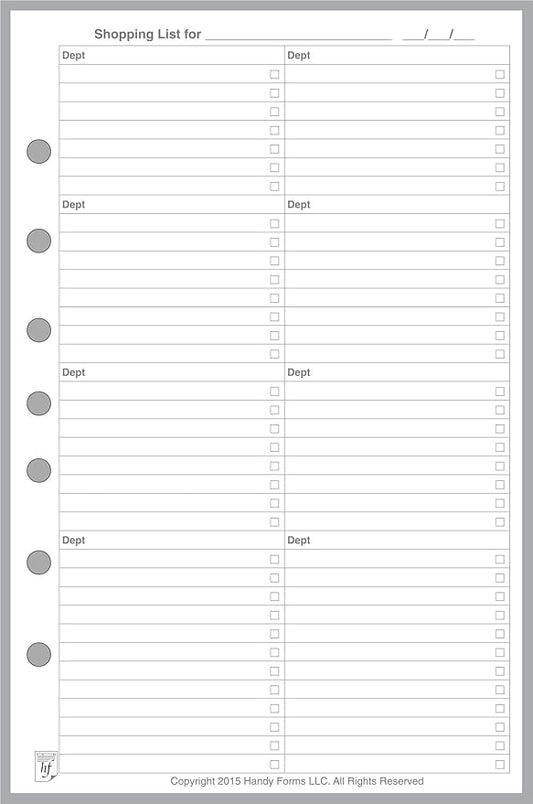 Classic Size Shopping List, Sized and Punched with 7 Holes for 7-Ring Notebooks Such as Franklin, etc. (5.5" x 8.5")